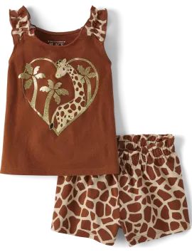Toddler Girls Glitter Giraffe 2-Piece Outfit Set - rice crackers | The Children's Place