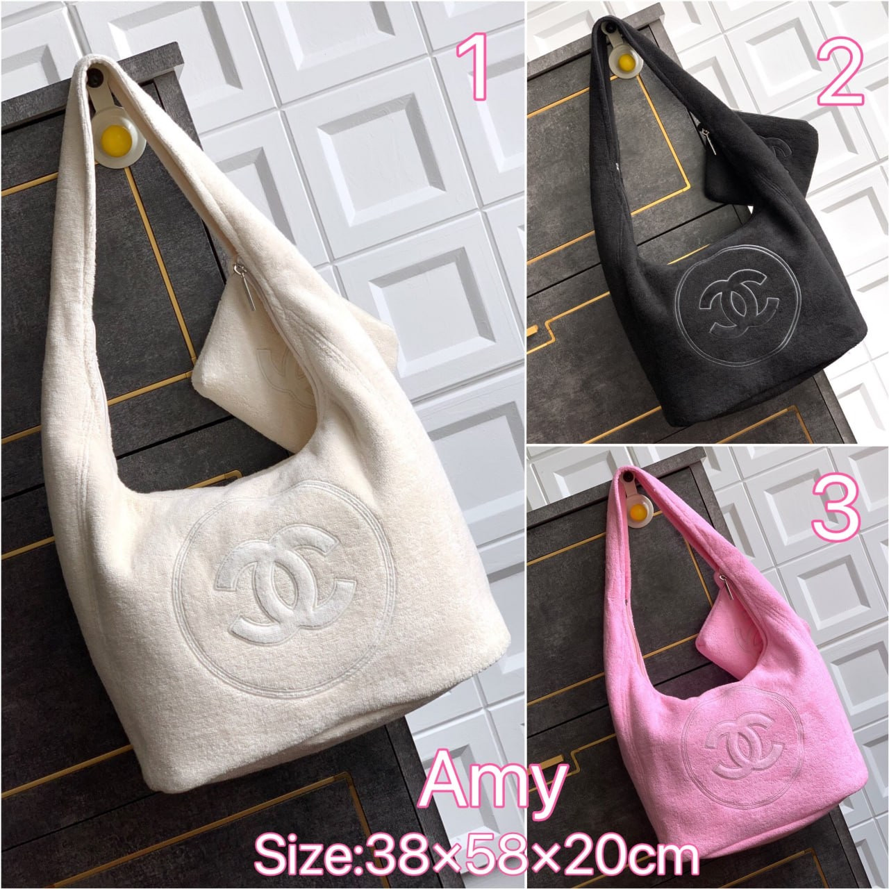 Chanel Terry Cloth Beach Bag 3-Piece Set
A5 Master Quality, Comes with Box

Policy Notice: The platform doesn’t allow selling brand replicas so sellers often use hidden links and change images on the app; the real images are in my post. 

WHATS A HIDDENLINK: 1. Choose the color you want. 2. Visit the link and select the item that matches the number associated with that colour 3. Checkout like normal.

 Need more details? Message the seller for extra photos, videos, or confirmation before purchasing.