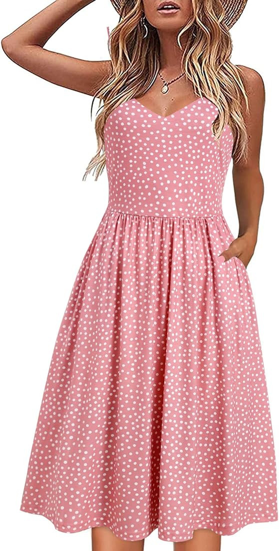 Liyinxi Women's V Neck Floral Summer Dresses Casual Party Spaghetti Strap A Line Swing Midi Sundress | Amazon (US)