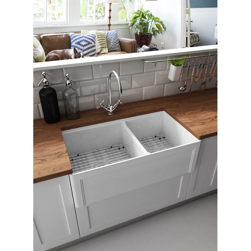 Diamond 33" L x 18" W Double Basin Farmhouse Kitchen Sink With Accessories | Wayfair North America
