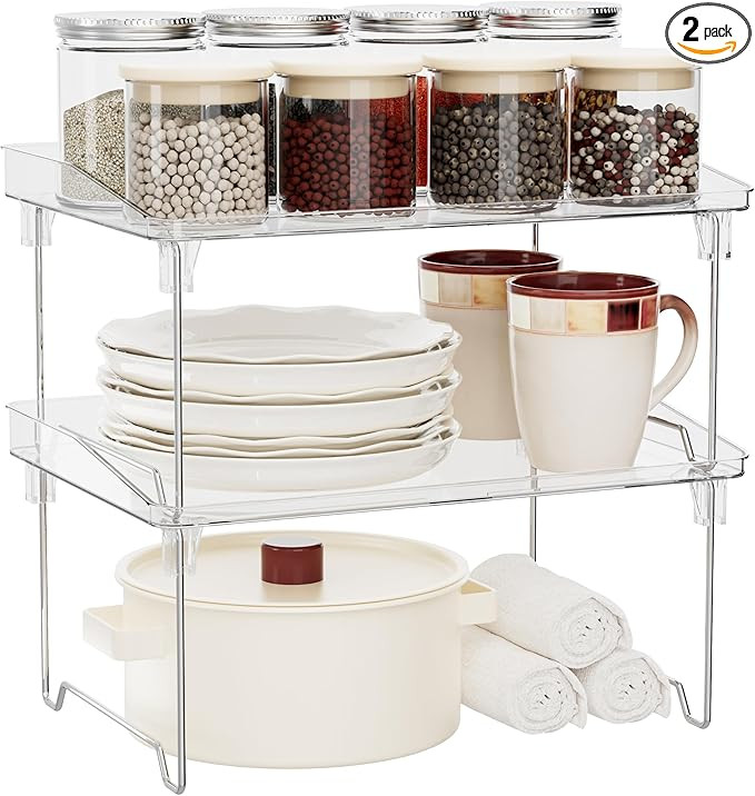 2 Pcs Cabinet Organizer Shelf, Stackable Kitchen Counter Shelves, Spice Rack,Countertop Organizer... | Amazon (US)
