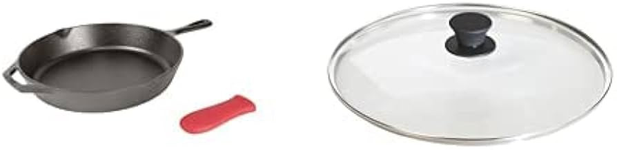 Lodge Pre-Seasoned Cast Iron Skillet with Assist Handle Holder, 12", Red Silicone & Tempered Glas... | Amazon (US)