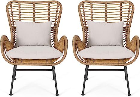 Great Deal Furniture Crystal Outdoor Wicker Club Chairs with Cushions (Set of 2), Light Brown and... | Amazon (US)
