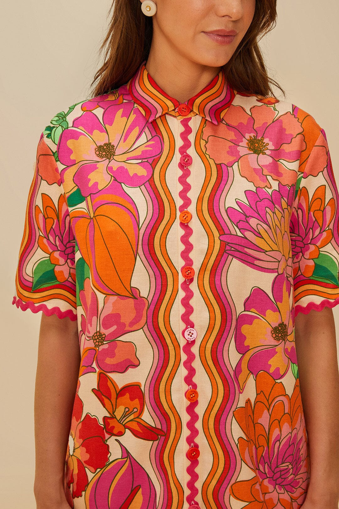 Beige Spring Affair LENZING™ ECOVERO™ Euroflax™ Shirt | FarmRio (US)