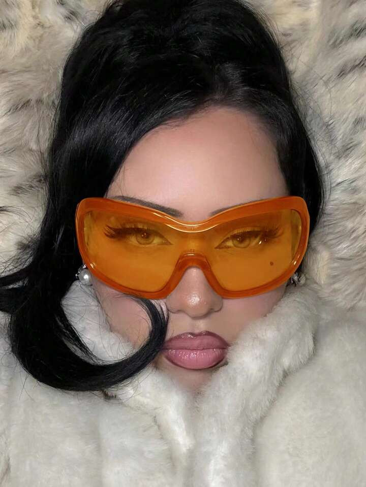 1pc Big Frame Wrap Around Shield Sunglasses With Face Mask, Y2k Trendy Glasses For Outdoor Sun Pr... | SHEIN