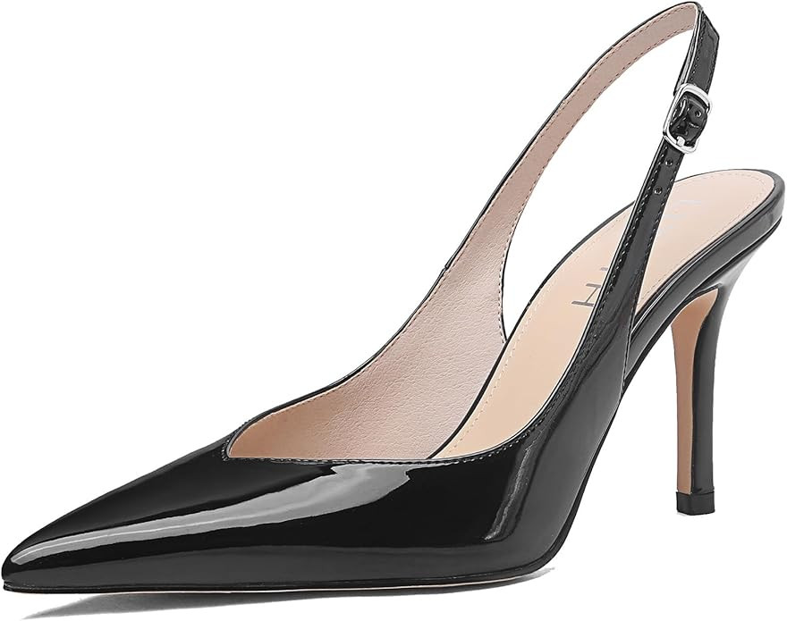 Women's Pointed Toe Slingback Pumps Stiletto Heel Dress Shoes with Buckle Straps for Office,Weddi... | Amazon (US)