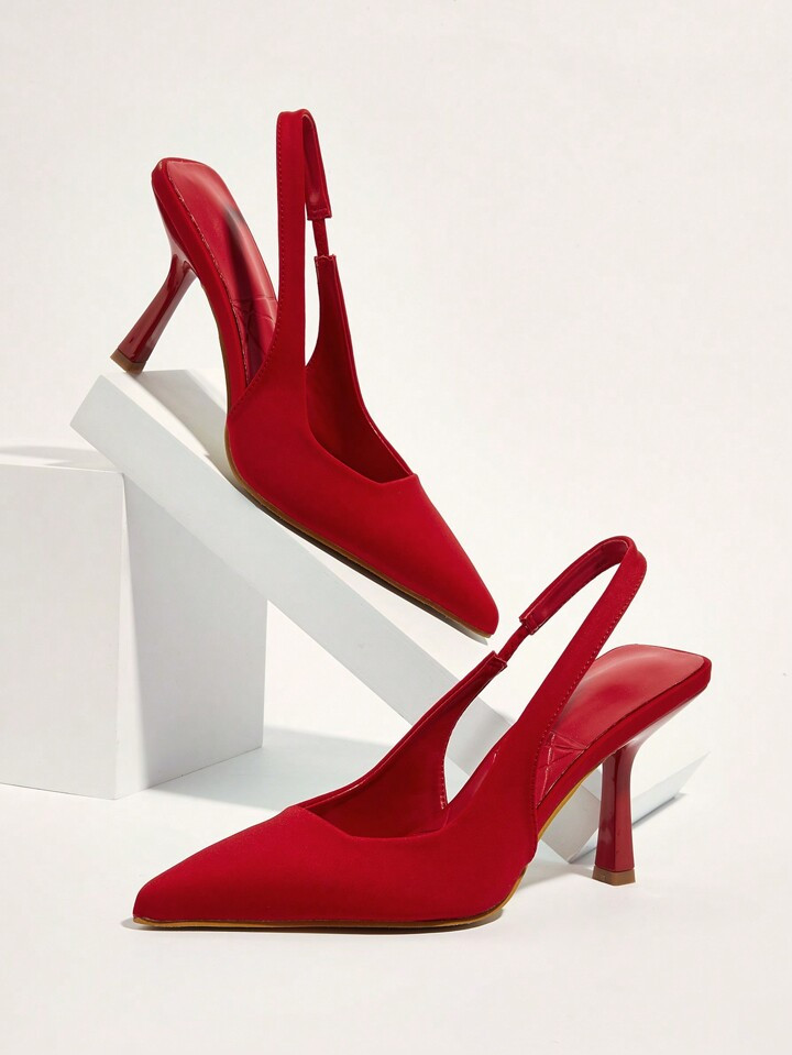Wedding Party Holiday Leisure Elegant And Stylish Red Pointed Toe Ankle Strap Thin High Heel Sand... | SHEIN