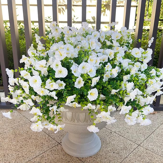 Artificial Fake Flowers For Outdoor Outside Decoration,16 Bundles UV Resistant Faux Plastic White... | Amazon (US)