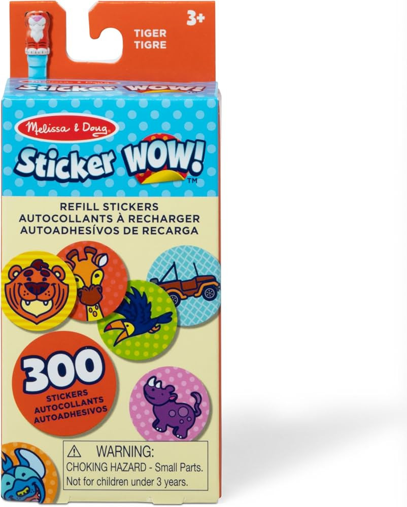 Melissa & Doug Sticker Wow!™ 300+ Refill Stickers for Sticker Stamper Arts and Crafts Fidget Toy Collectibles – Tiger Safari Theme, Assorted (Stickers Only) Removable Stickers, Girls and Boys 3+ | Amazon (US)