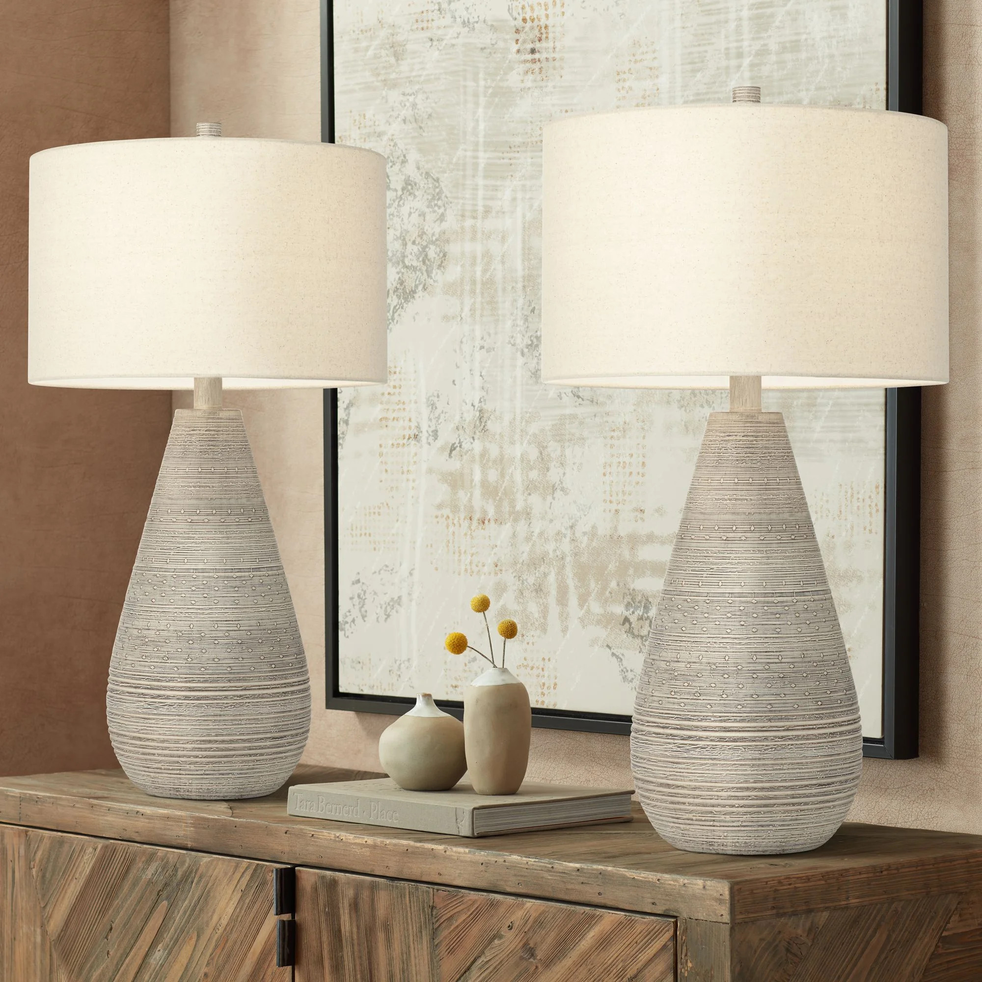 360 Lighting Rustic Country Cottage Table Lamps 30" Tall Set of 2 Natural Gray Teardrop Off White... | Walmart (US)