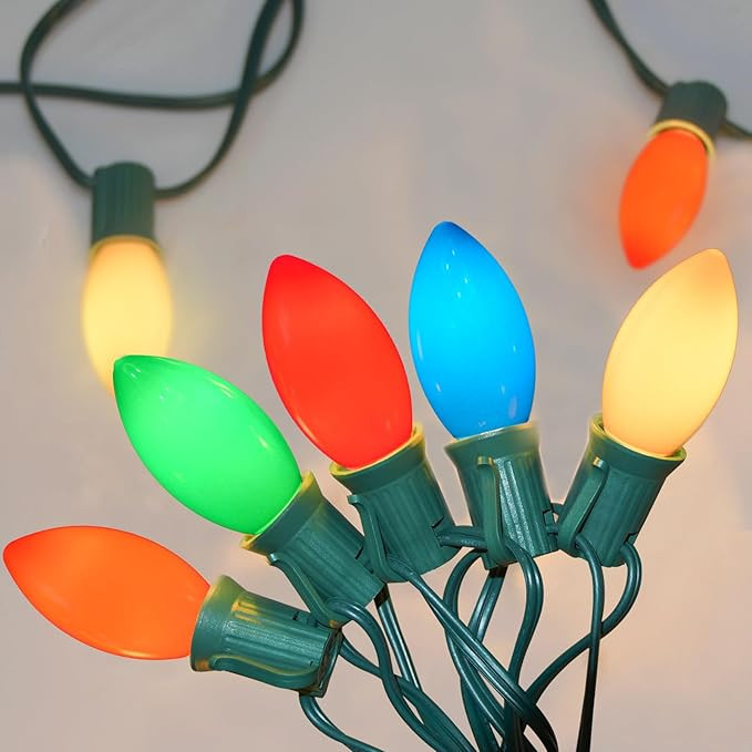SUNSGNE Vintage C9 LED Christmas Lights Outdoor, 25FT C9 Retro Christmas Lights with 25 LED Shatt... | Amazon (US)