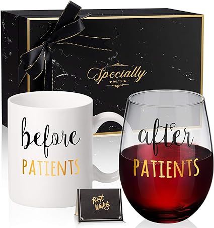 Before Patients, After Patients 11 oz Coffee Mug and 18 oz Stemless Wine Glass Set Gifts Idea for... | Amazon (US)