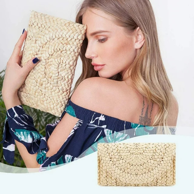 Fashion Women Woven Handbag Envelope Wallet Woven Bag Purse Wallet Straw Clutch Purse | Walmart (US)