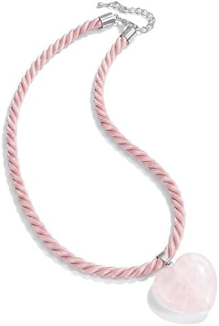 Women's Heart-Shaped Natural Crystal Pendant Necklace Adjustable Braided Cord Healing Necklace Va... | Amazon (US)
