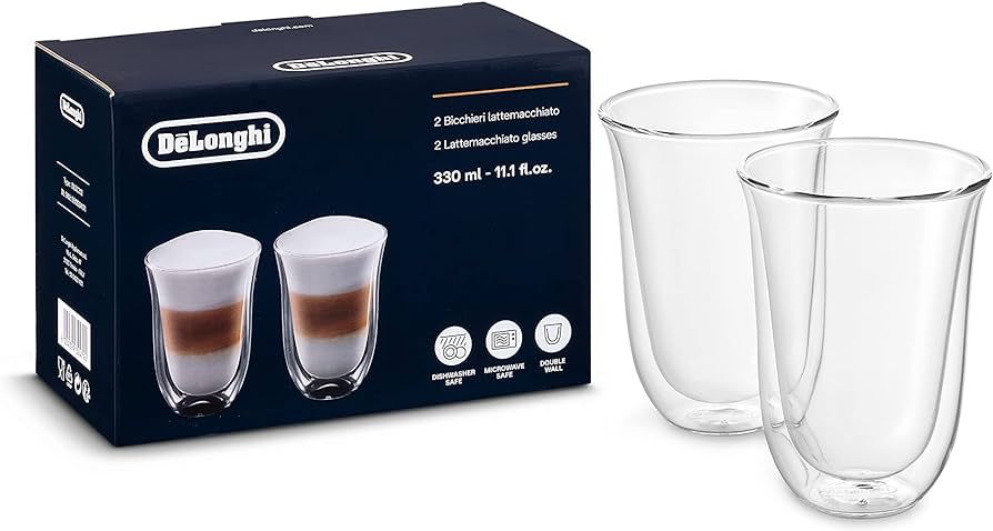 De'Longhi DeLonghi Double Walled Thermo Latte Glasses, Set of 2, 2 Count (Pack of 1), Clear, 330 ... | Amazon (US)