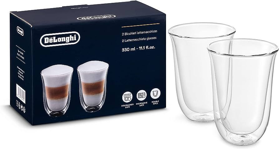 De'Longhi DeLonghi Double Walled Thermo Latte Glasses, Set of 2, 2 Count (Pack of 1), Clear, 330 ... | Amazon (US)