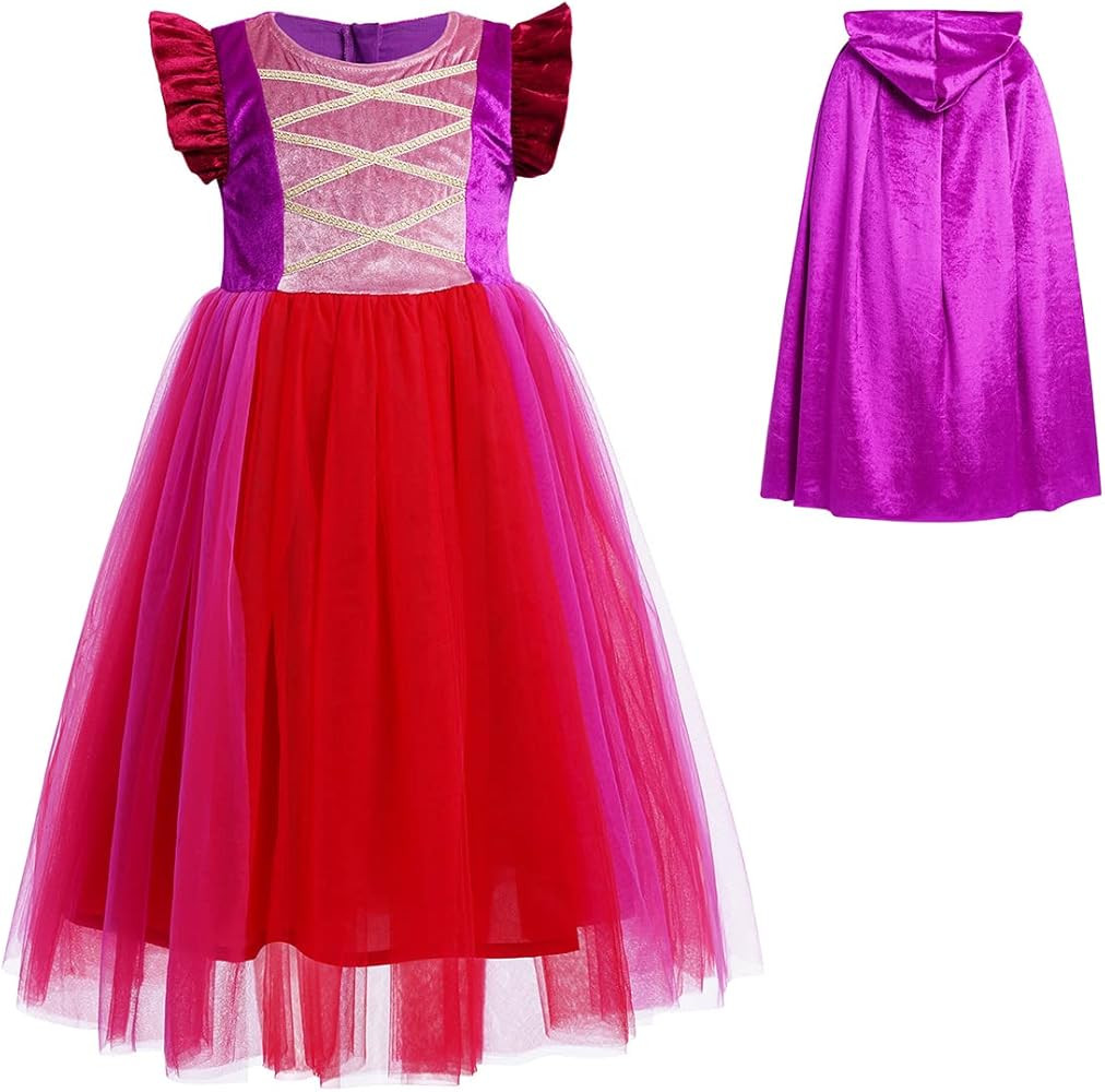 OBEEII Halloween Costume for Girls Velvet Tulle Tutu Witch Dresses with Wigs Velvet Cape 3pcs Set... | Amazon (US)