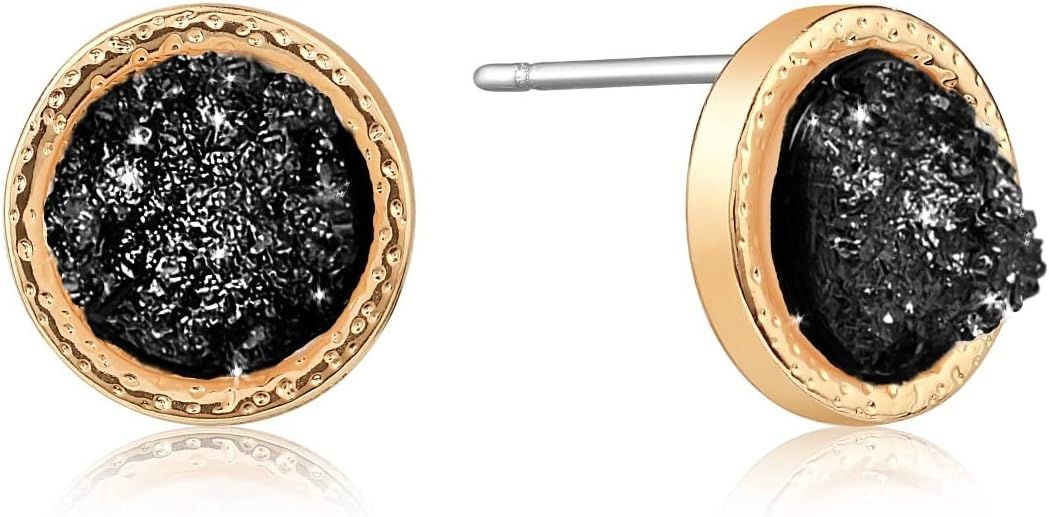 Humble Chic Simulated Druzy Stud Earrings for Women - 10mm Gold Tone Round Earring Studs | Amazon (US)
