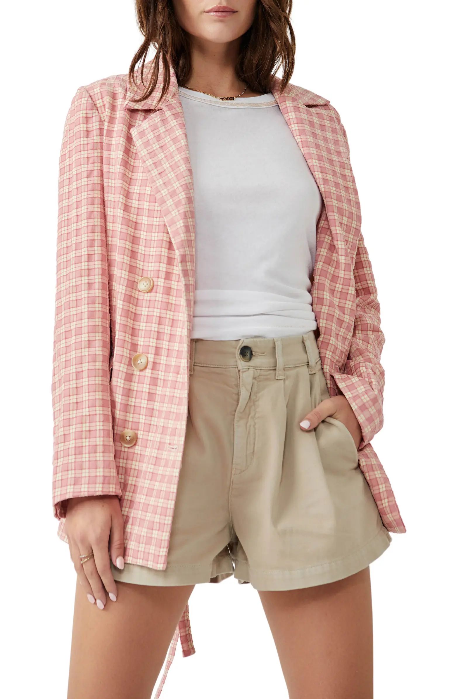 Olivia Tie Waist Gingham Double Breasted Blazer | Nordstrom