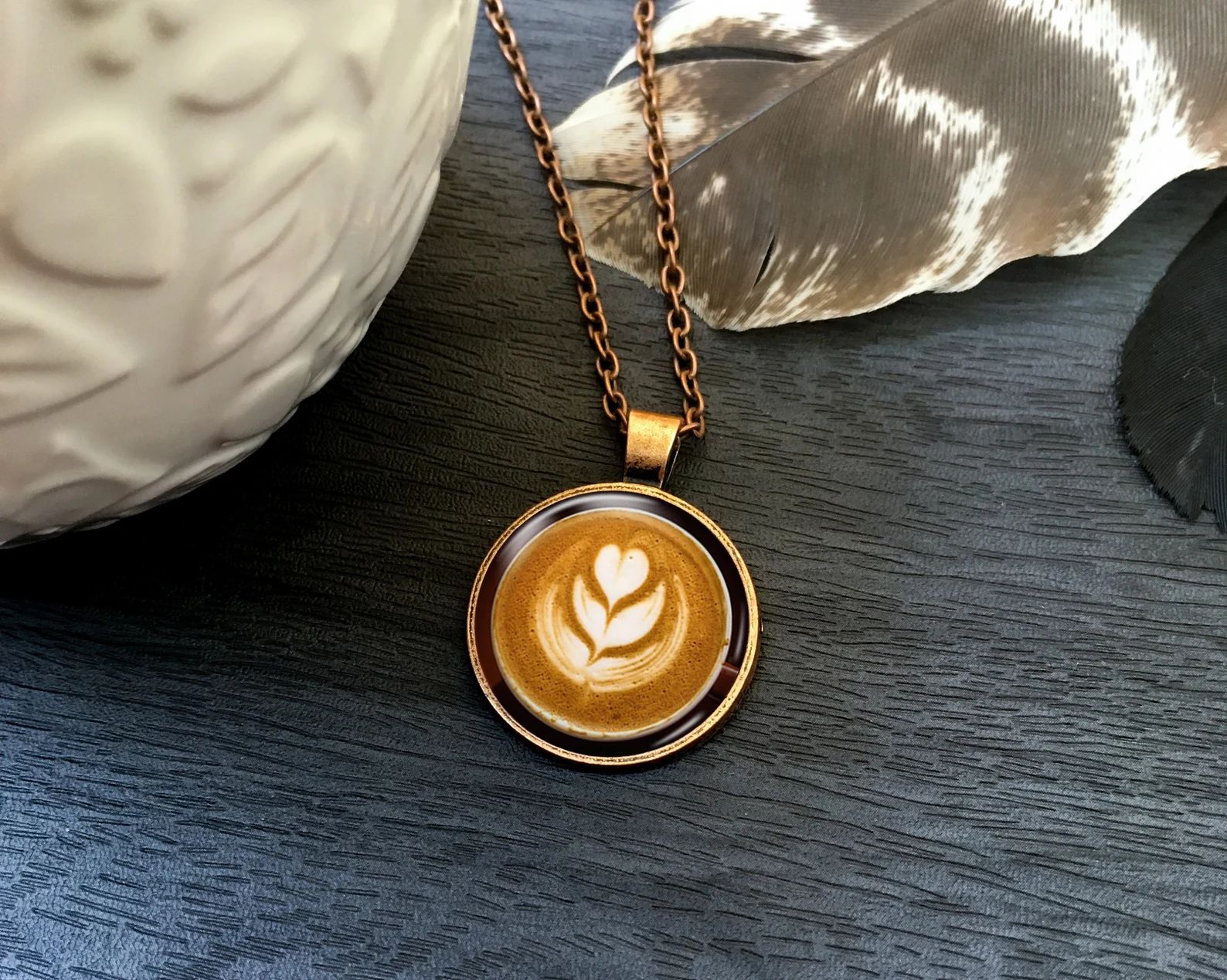 Coffee Necklace Coffee Jewelry Glass Cabochon Necklace | Etsy | Etsy (US)
