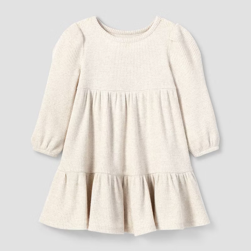 Toddler Girls' Tiered Cozy Waffle Long Sleeve Dress - Cat & Jack™ Cream | Target