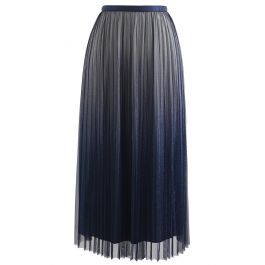 Gradient Shimmer Lining Pleated Mesh Skirt in Navy | Chicwish