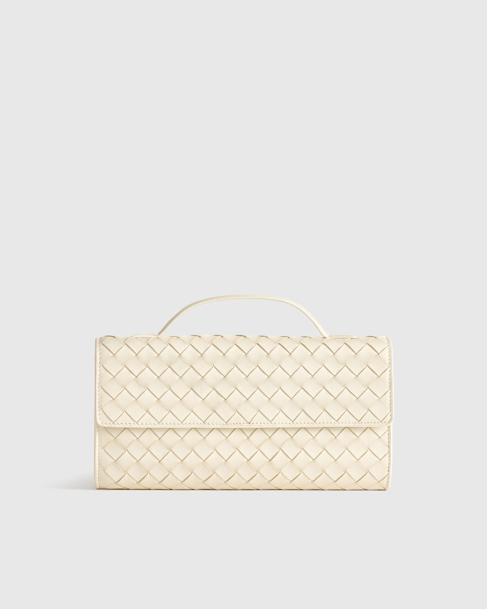 Italian Leather Handwoven Top Handle Clutch in Bone | Quince