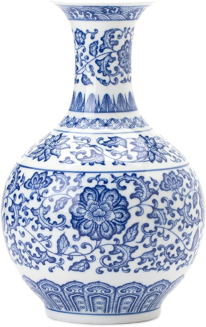 Blue and White Vase, Blue Vase, Chinoiserie Vase, Blue and White Ginger Jar Vase for Home Decor, ... | Amazon (US)
