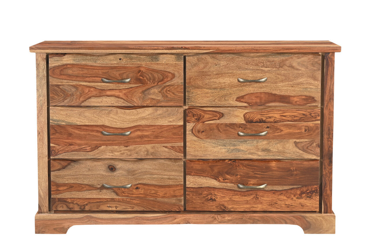 60 Inch Solid Wood Live Edge Six Drawer Double Dresser In Brown | 1stopbedrooms