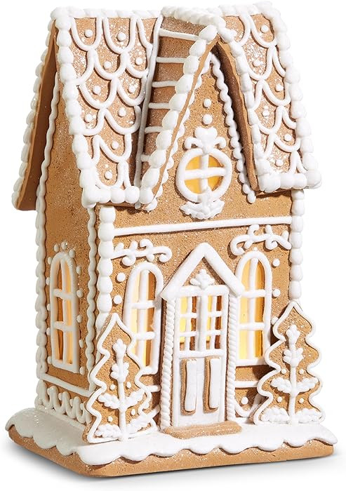 One Holiday Way 10.5-Inch Lighted Brown & White Gingerbread House - Decorative Light Up Faux Cand... | Amazon (US)