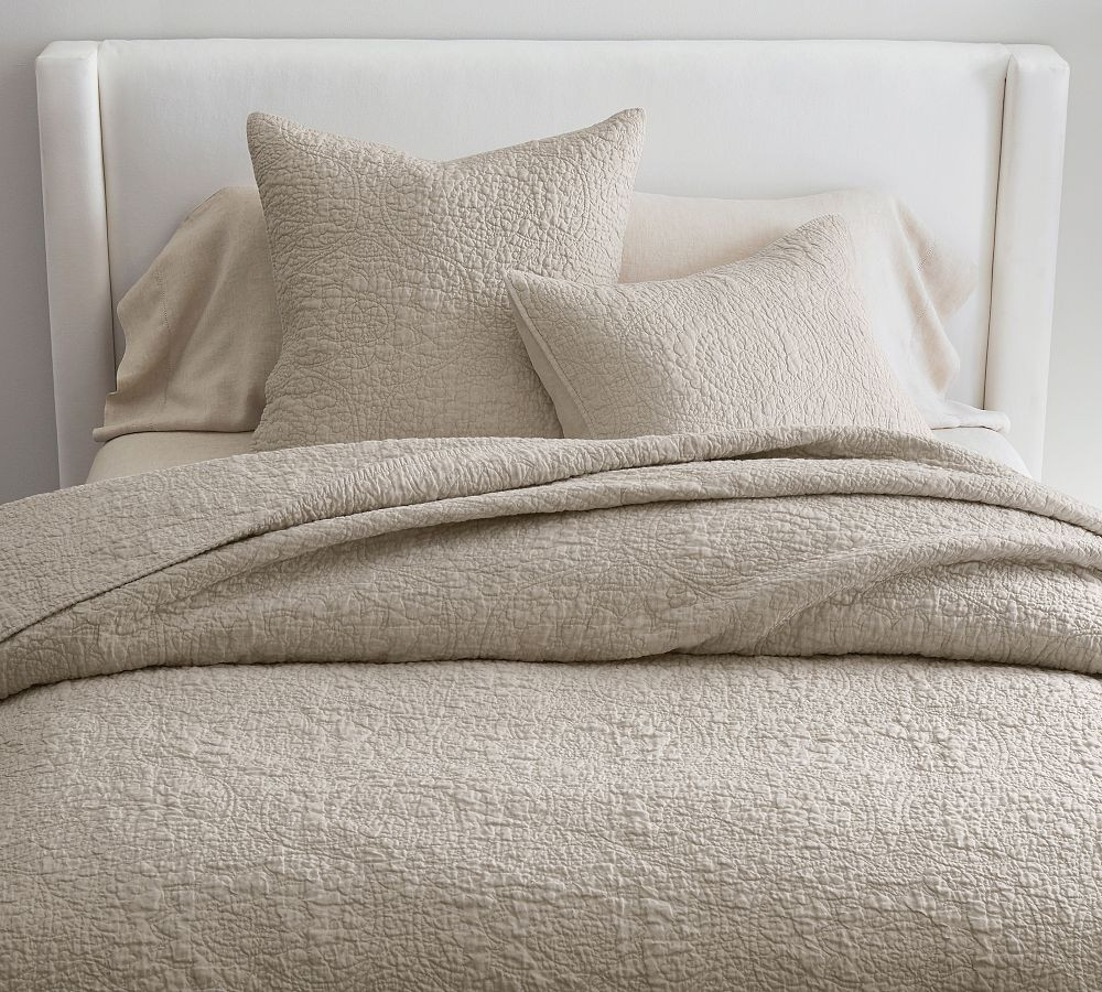 Belgian Flax Linen Floral Stitch Quilt | Pottery Barn (US)