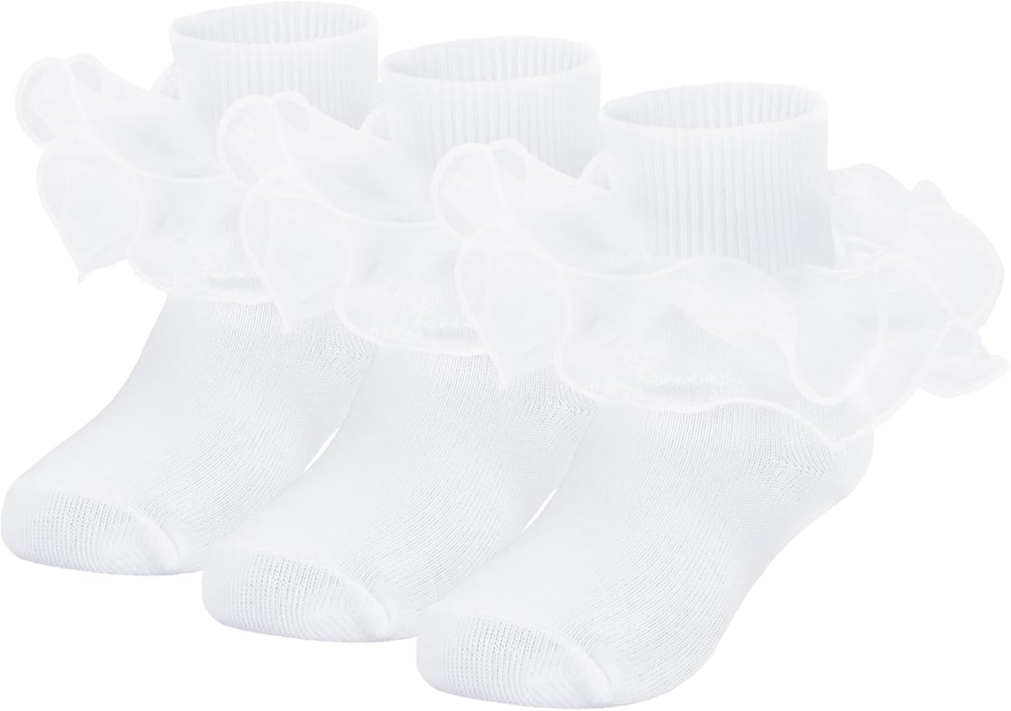 Zando Girls Ruffle Socks Big Double Lace Turn Cuff Dress Socks Cute Lace Socks for Toddler and Ki... | Amazon (US)