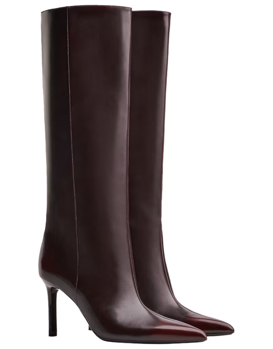 Bershka Wide-leg high-heel boots in burgundy-Red | ASOS (Global)