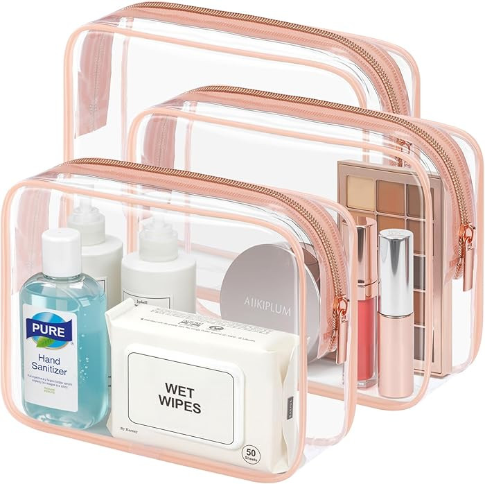 TSA Approved Toiletry Bag - Clear Makeup Bag 3 Pack Medium, Metal Smooth Zipper Quart Size Bag fo... | Amazon (US)