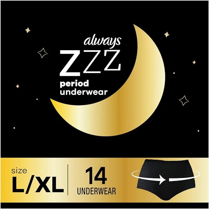 Always Zzzs Overnight Disposable Period Underwear for Women, Size Large, Black Period Panties, Le... | Amazon (US)