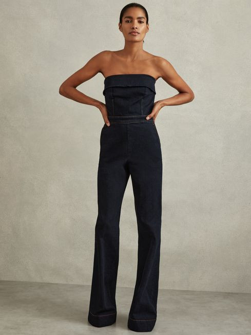 Denim Strapless Wide Leg Jumpsuit | Reiss UK