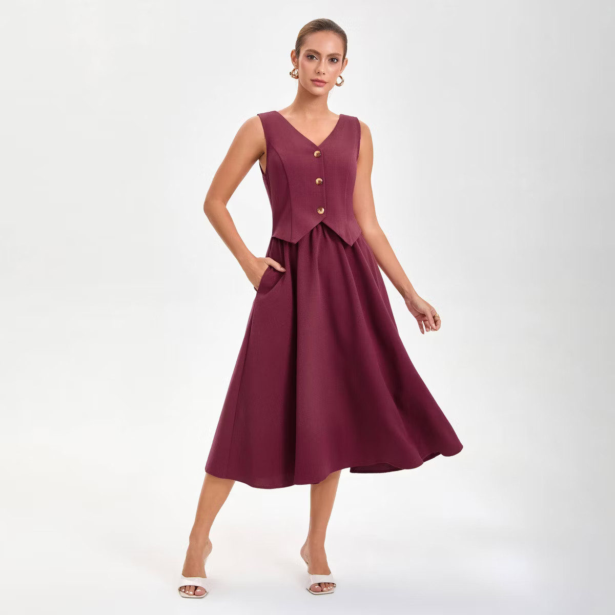 Women's Layered Waistcoat A-Line Dress - A New Day™ Wine Red | Target