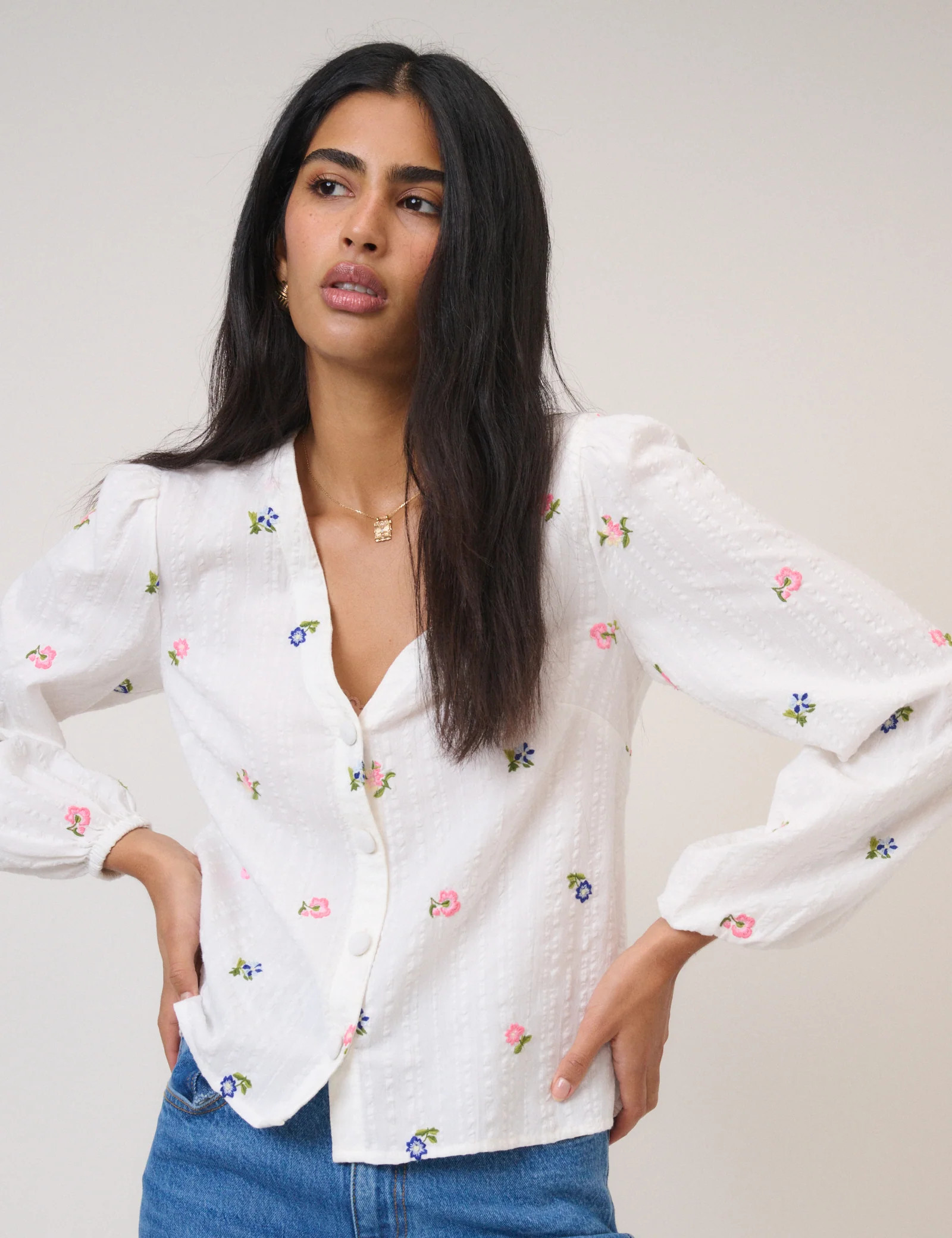 White Floral Embroidered Blouse | Nobody's Child