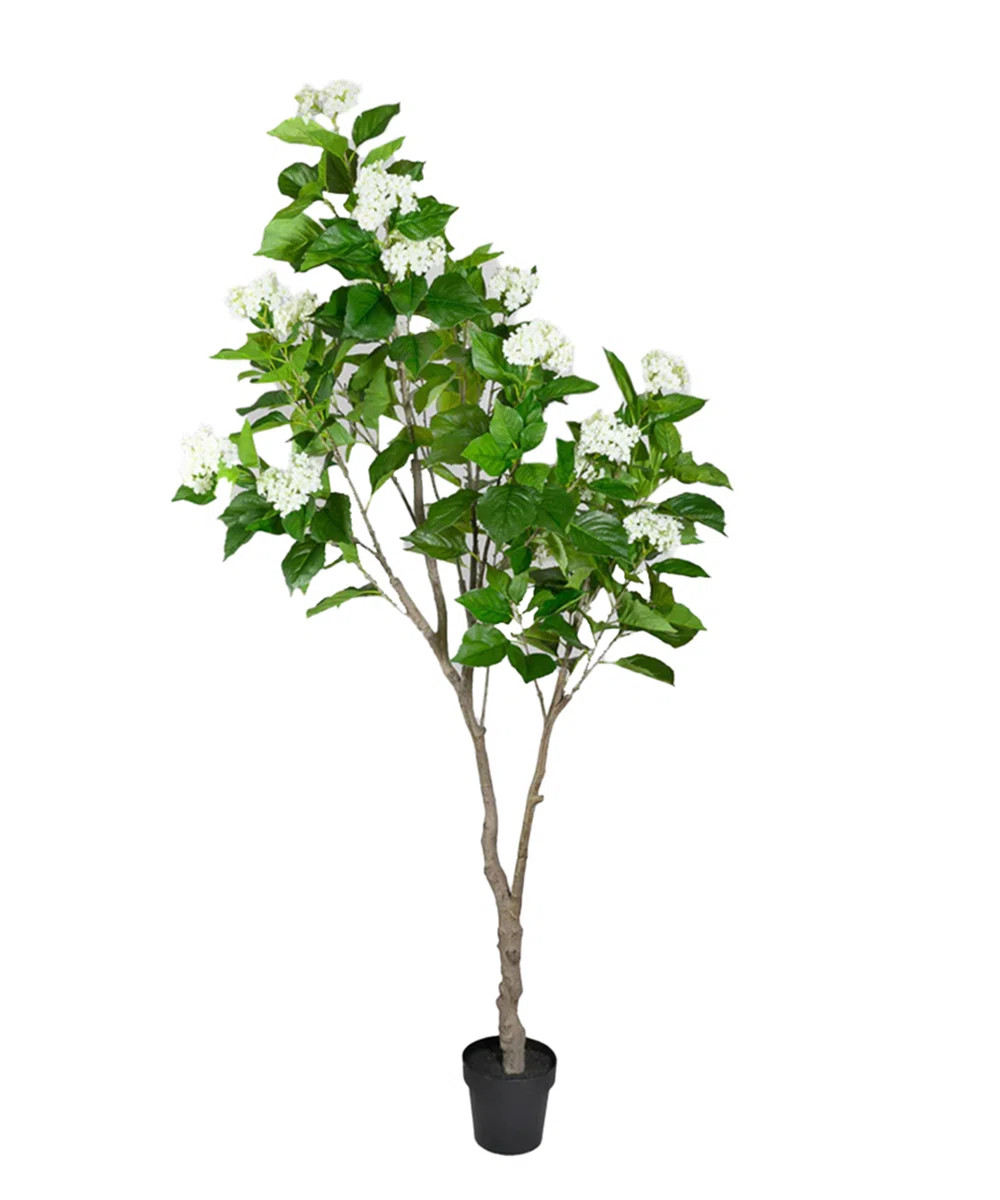 Artificial Hydrangea Tree – Faux White Flowering Tree With Weighted Pot, Maintenance-Free Floor... | Wayfair North America
