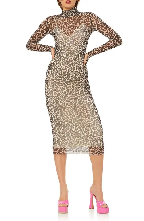 AFRM Shailene Long Sleeve Mesh Dress in Spring Leopard at Nordstrom, Size X-Small | Nordstrom