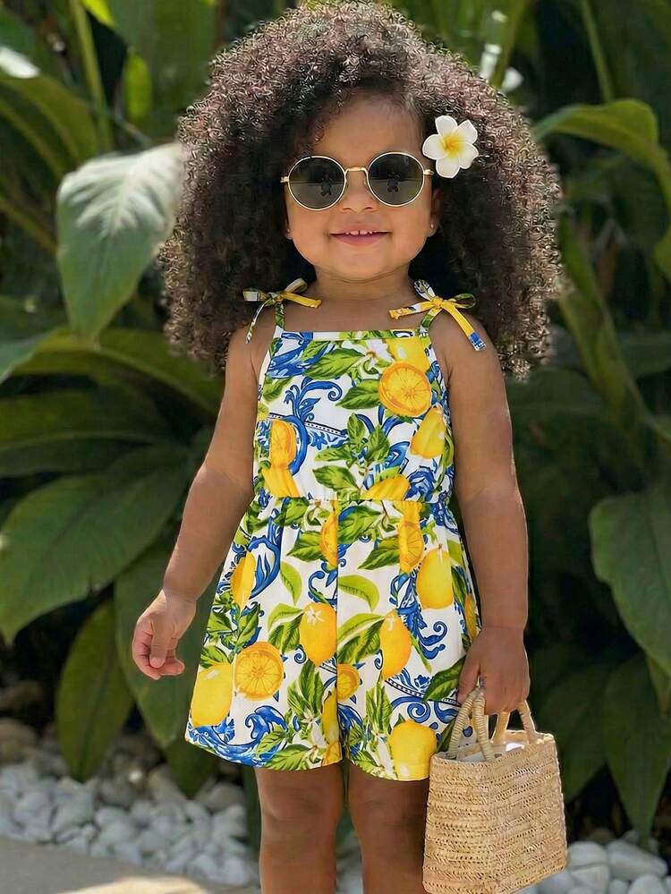 SHEIN Baby Girl Ditsy Floral Woven Romper Tropical Clothes Summer Rompers Vacation Outfit Hawaiia... | SHEIN