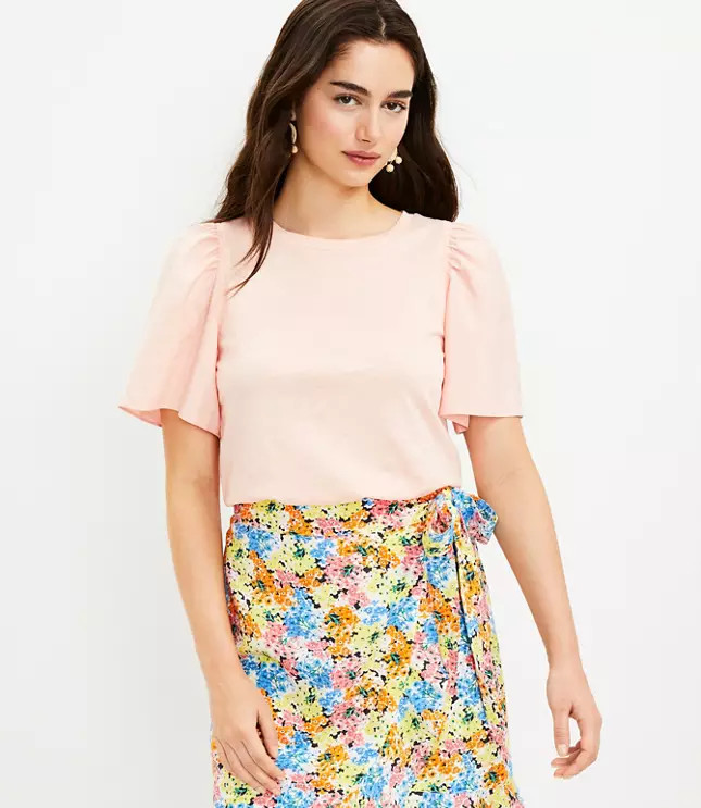 Flutter Sleeve Mixed Media Top | LOFT