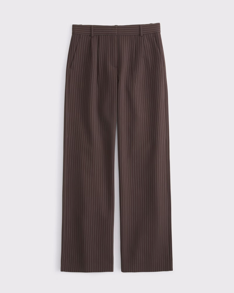 Abercrombie & Fitch Women's A&F Sloane Low Rise Tailored Wide Leg Pant in Dark Brown Pinstripe - Size 34 REG | Abercrombie & Fitch (US)