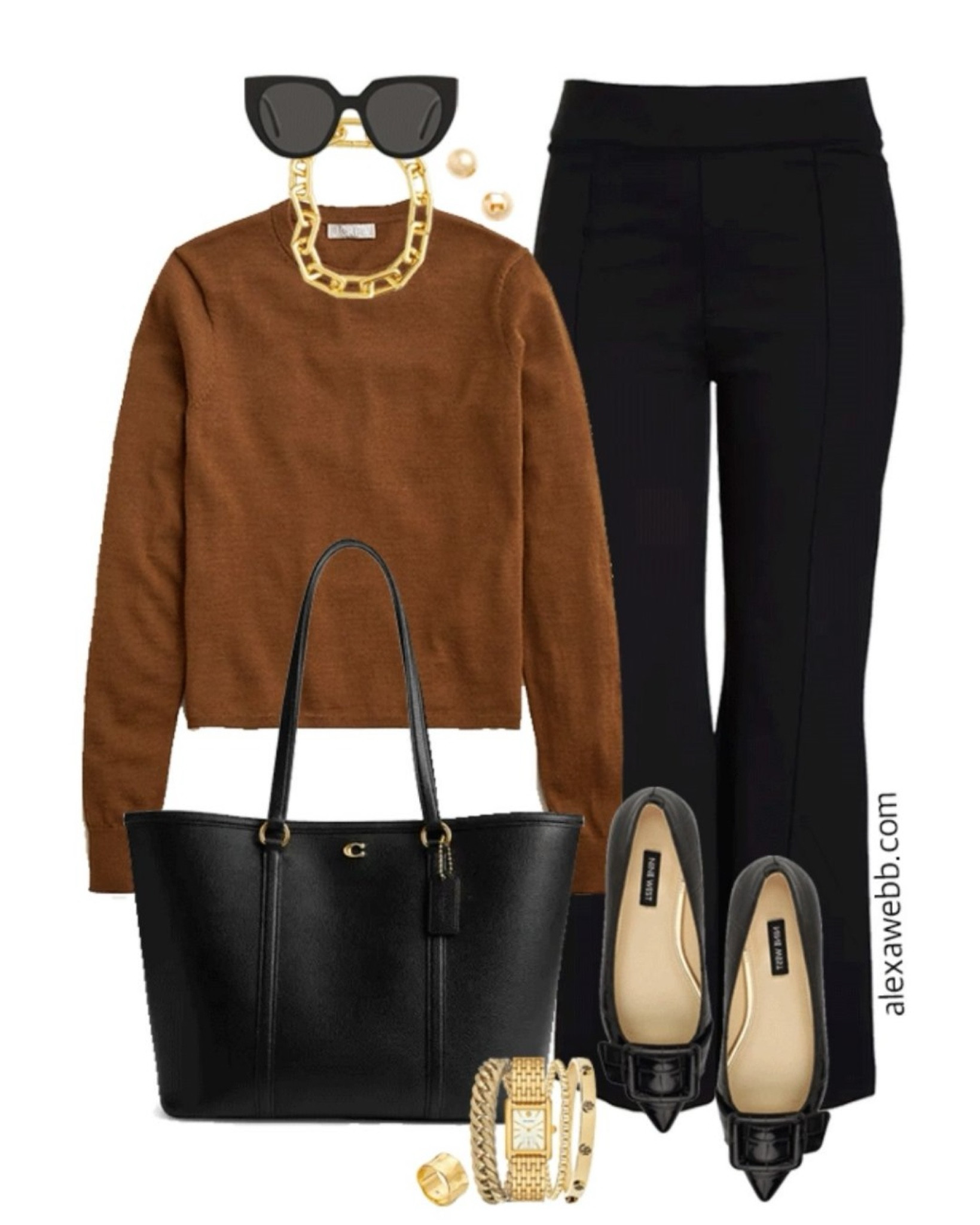 Plus size fall business casual work capsule wardrobe with a brown sweater, black flare pants and flats. Alexa Webb 

#LTKPlusSize #LTKStyleTip #LTKWorkwear