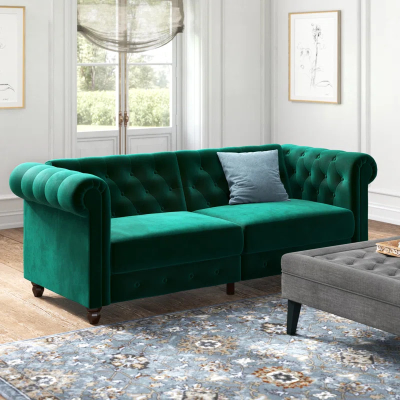Dallas Velvet 89.5" Rolled Arm Sofa | Wayfair North America