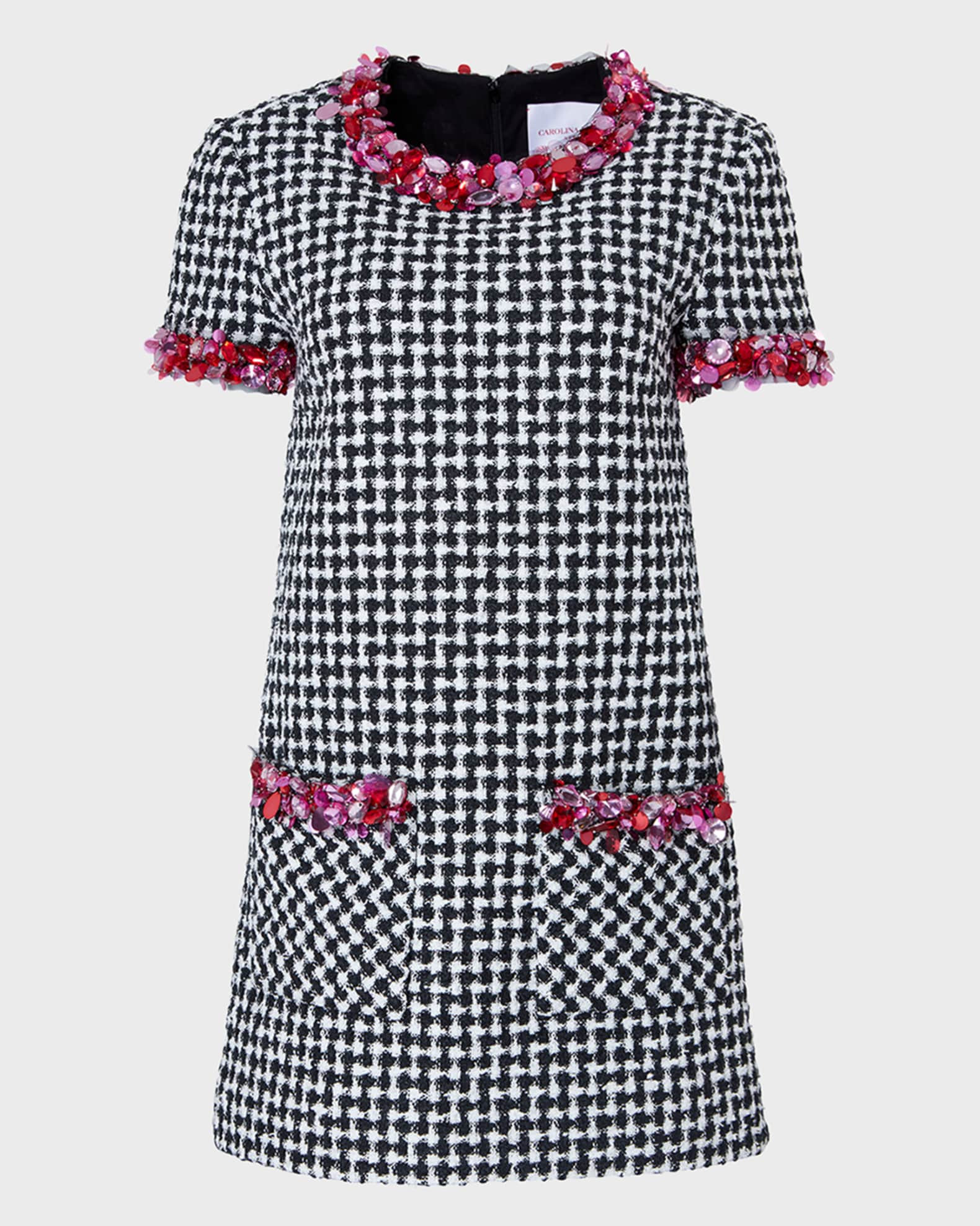 Carolina Herrera Crystal Sequin Embellished Tweed Mini Shift Dress | Neiman Marcus