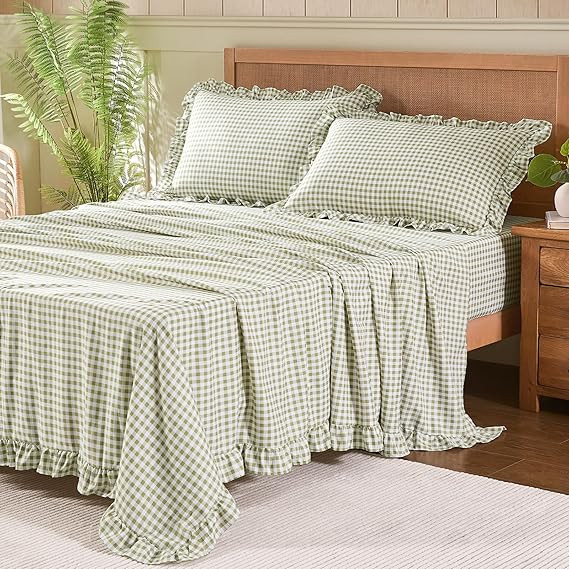 Gingham Queen Sheet Set, Lightweight Super Soft Brushed Microfiber Plaid Bed Sheets with 16" Deep... | Amazon (US)