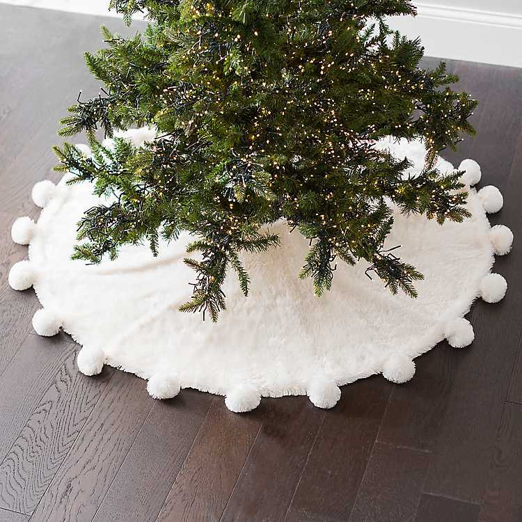Faux Fur Christmas Tree Skirt with Pom Poms | Kirkland's Home