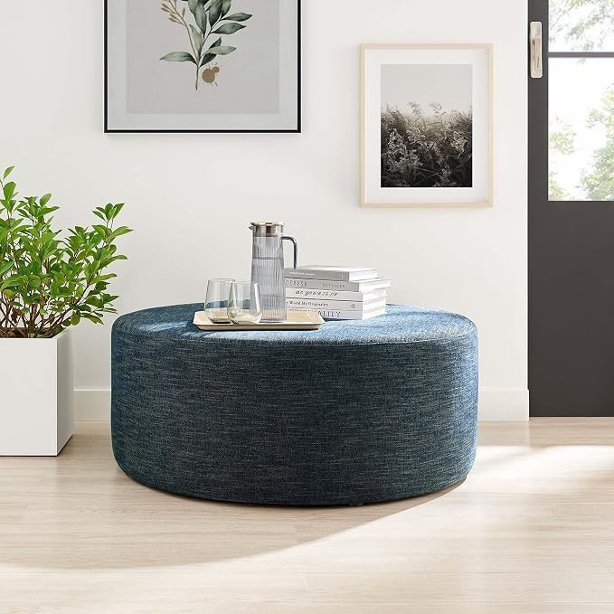 Modway Callum 38 Inch Round Ottoman in Heathered Weave Azure - Heathered Woven Fabric - Versatile... | Amazon (US)