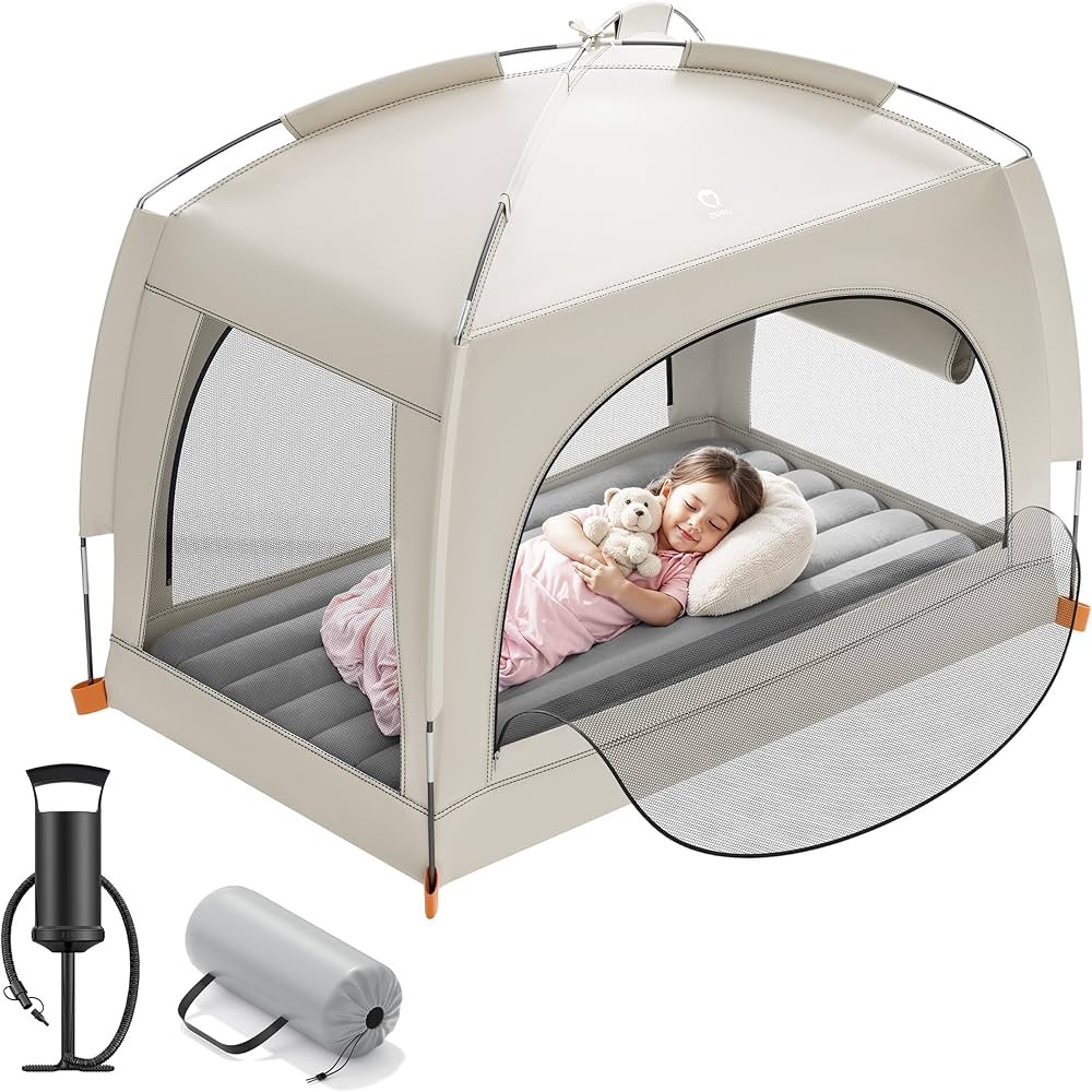 QPAU Inflatable Toddler Travel Bed with Tent – Lightweight Blow Up Kids Air Mattress with Hand ... | Amazon (US)